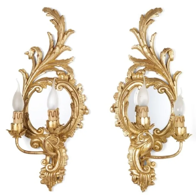 Kracherpreis Casa Padrino ensemble d'appliques doubles baroques de luxe or antique 27 x 15 x H. 59 cm - Magnifiques appliques de style baroque avec petit miroir - Luminaires baroques - Fabriquée en Italie