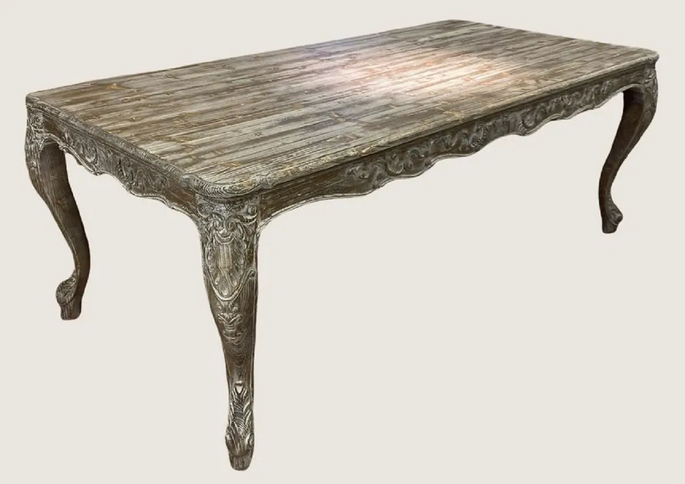 Neu Im Sortiment Casa Padrino table à manger baroque de luxe en bois massif marron antique / gris - Table de cuisine de style baroque fait main - Meubles de salle à manger de luxe de style baroque