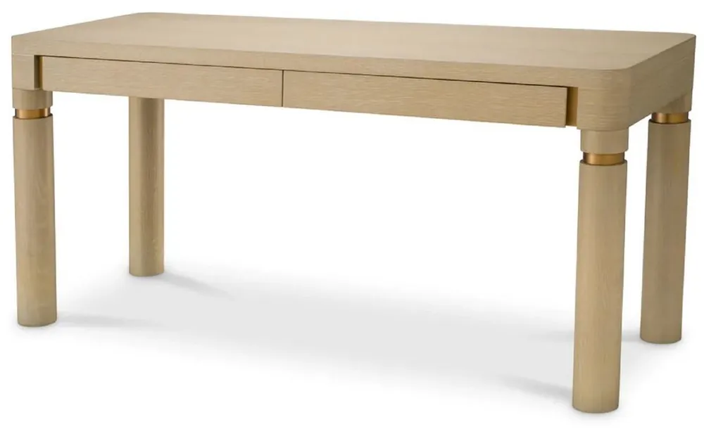 Nur Heute Casa Padrino bureau de luxe 2 tiroirs beige / laiton 160 x 60 x H. 76 cm - Meuble de bureau - Meuble de luxe - Ameublement de luxe - Ameublement de bureau - Qualité de luxe