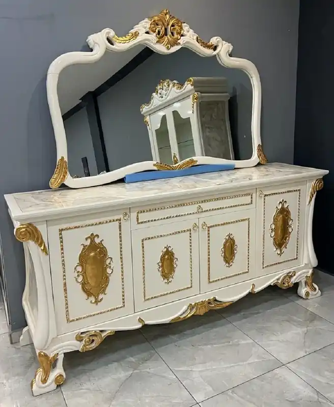 Casa Padrino buffet baroque de luxe 225 cm avec miroir blanc / or Highlight