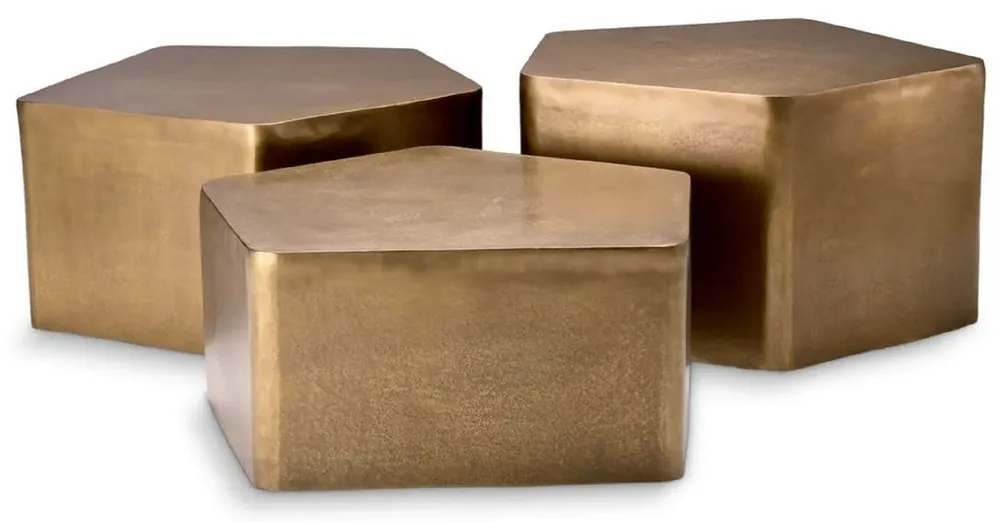 Bestpreis Casa Padrino ensemble de 3 tables basses de luxe en aluminium laiton vintage