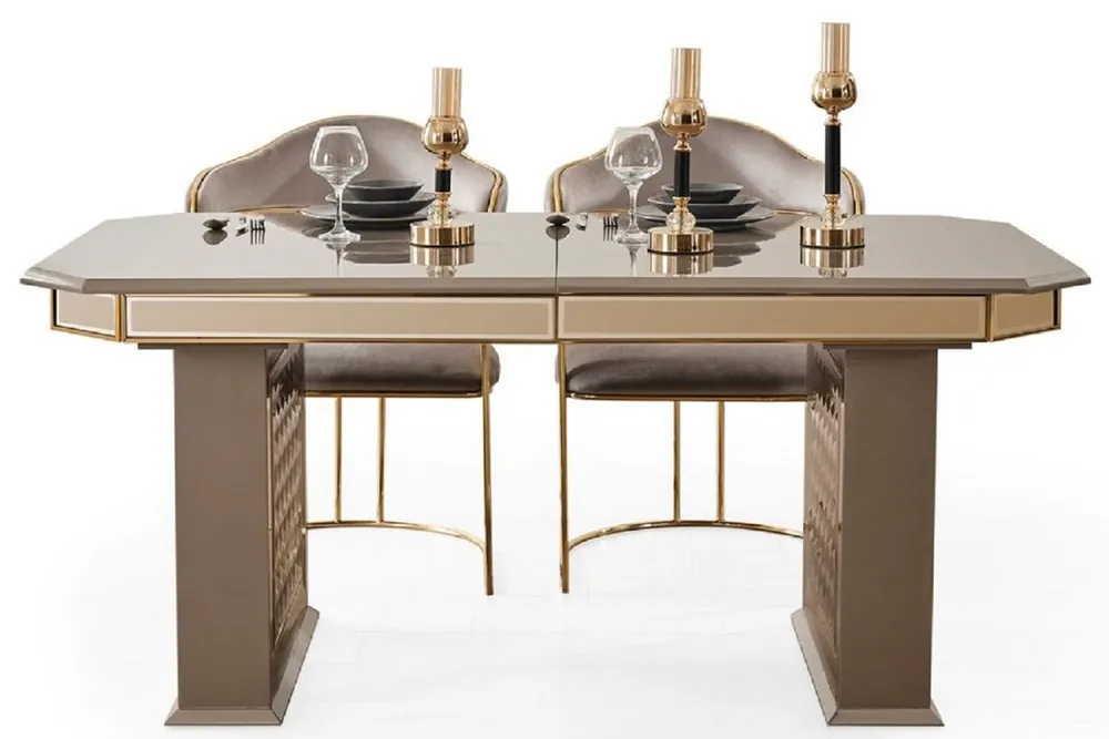 Top-Seller Casa Padrino ensemble de salle à manger Art Déco de luxe gris / or - 1 Table à manger extensible et 4 chaises