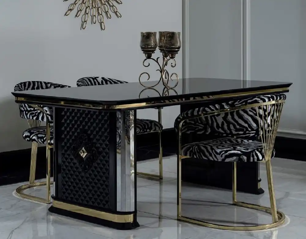 Casa Padrino Ensemble de Salle à Manger Art Déco de Luxe Noir / Or - 1 Table à Manger et 4 Chaises Direkt Vom Hersteller