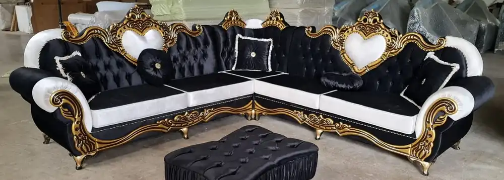 Casa Padrino canapé d'angle baroque de luxe noir / blanc / or Meistverkauft