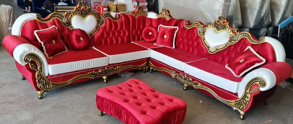 Preisknaller Casa Padrino canapé d'angle baroque de luxe bordeaux rouge / blanc / or
