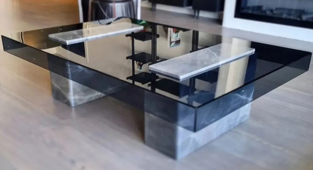 Neue Kollektion Casa Padrino Table Basse de Luxe en Marbre avec Plateau en Verre Gris / Noir 140 cm