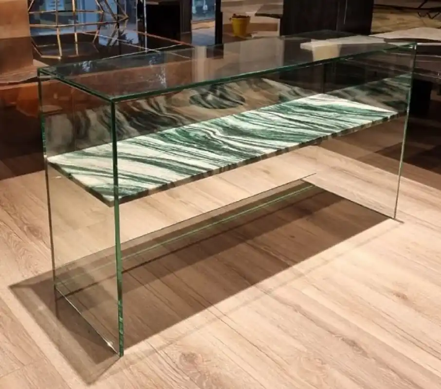 Casa Padrino console de luxe en verre avec étagère en marbre vert / crème blanc 90 cm Neue Kollektion