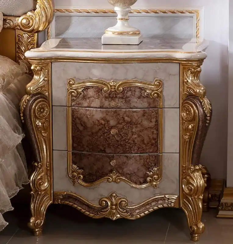 Must-Have Casa Padrino table de chevet baroque de luxe avec 3 tiroirs blanc / marron / or