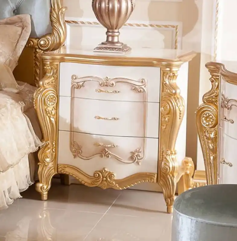 Letzte Chance Casa Padrino table de chevet baroque de luxe blanc / marron / or 75 cm