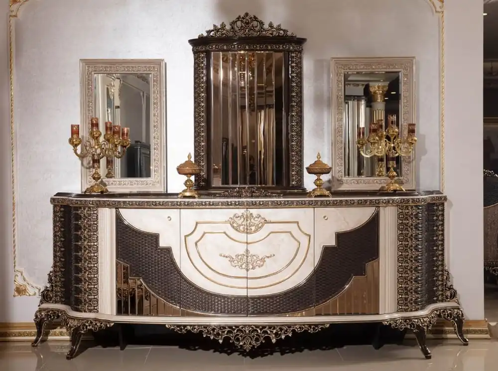 Neue Kollektion Casa Padrino buffet baroque de luxe et 3 miroirs crème / marron foncé / or