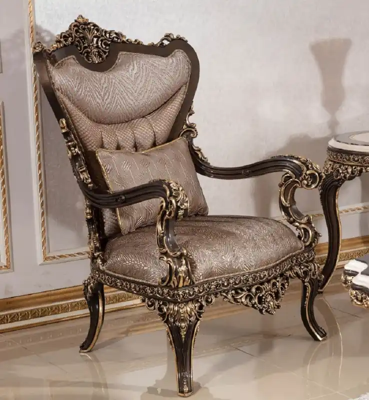 Casa Padrino fauteuil baroque de luxe en bois massif gris / marron foncé / or Nur Heute