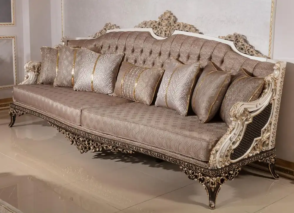 Neuheit Casa Padrino canapé baroque de luxe gris / blanc / marron foncé / or 255 cm