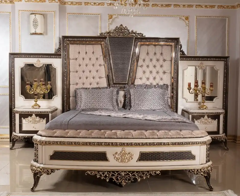 Direkt Vom Hersteller Casa Padrino lit double baroque de luxe et 2 tables de chevet
