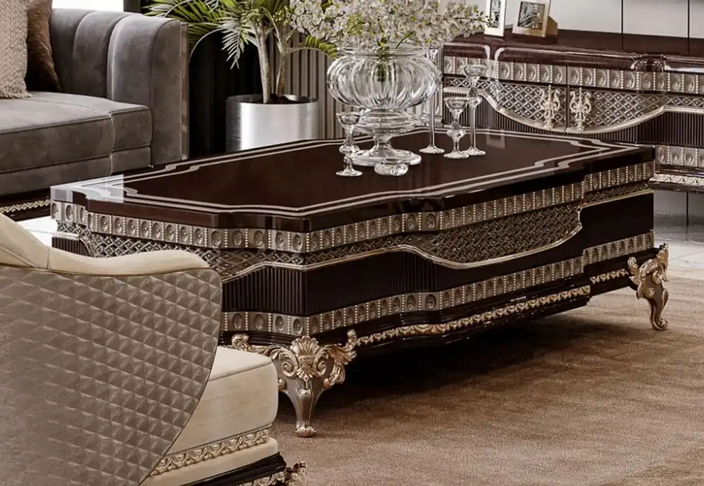 Casa Padrino table basse baroque de luxe marron foncé / gris / or 156 cm Direkt Vom Hersteller