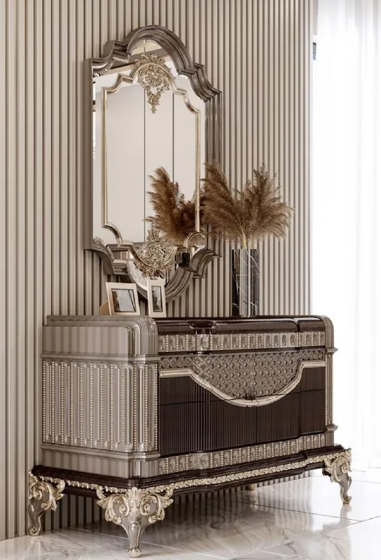 Zertifiziert Casa Padrino commode baroque de luxe avec miroir mural marron foncé / gris / or