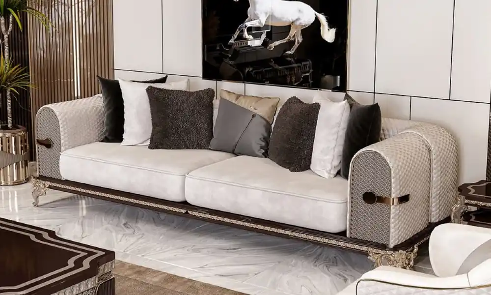 Solange Der Vorrat Reicht Casa Padrino canapé baroque de luxe crème / gris / marron foncé / or