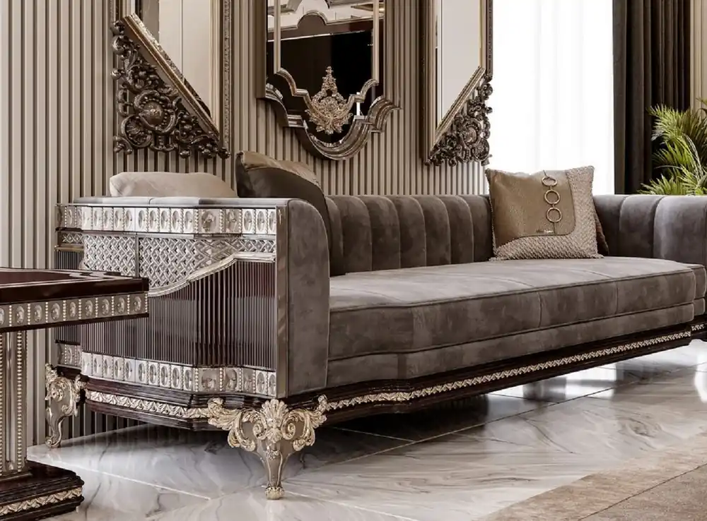 Top-Seller Casa Padrino canapé baroque de luxe gris / marron foncé / or 265 cm