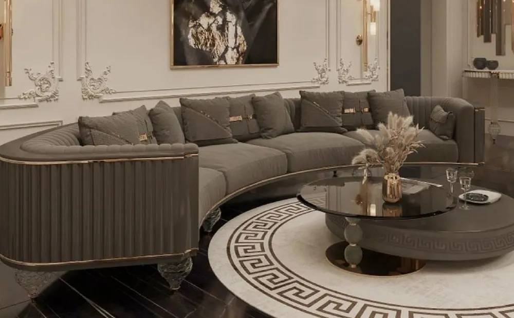 Casa Padrino canapé 4 places Art Déco de luxe gris foncé / or 400 cm Finale Aktion