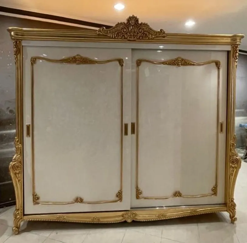 Casa Padrino armoire de chambre baroque de luxe avec 2 portes coulissantes blanc / or Top-Seller