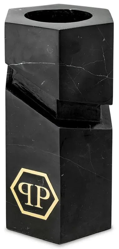 Top-Preis Philipp Plein objet décoratif en marbre design de luxe noir / or H. 36 cm