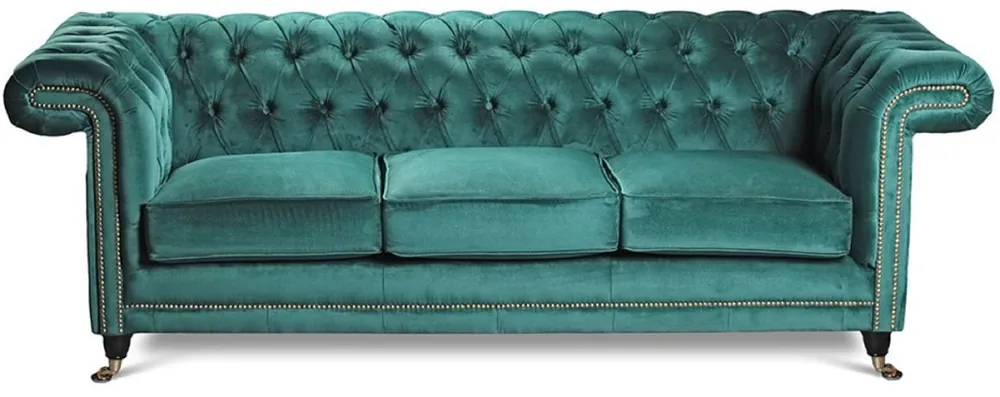 Casa Padrino Canapé Chesterfield de Luxe en Velours Vert / Noir / Laiton 240 cm Preis Gesenkt