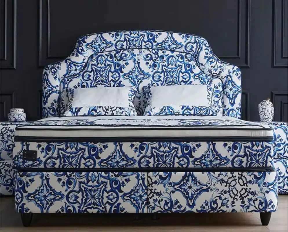 Casa Padrino Lit Double Art Déco de Luxe Blanc / Bleu / Noir - Différentes Tailles Abverkauf