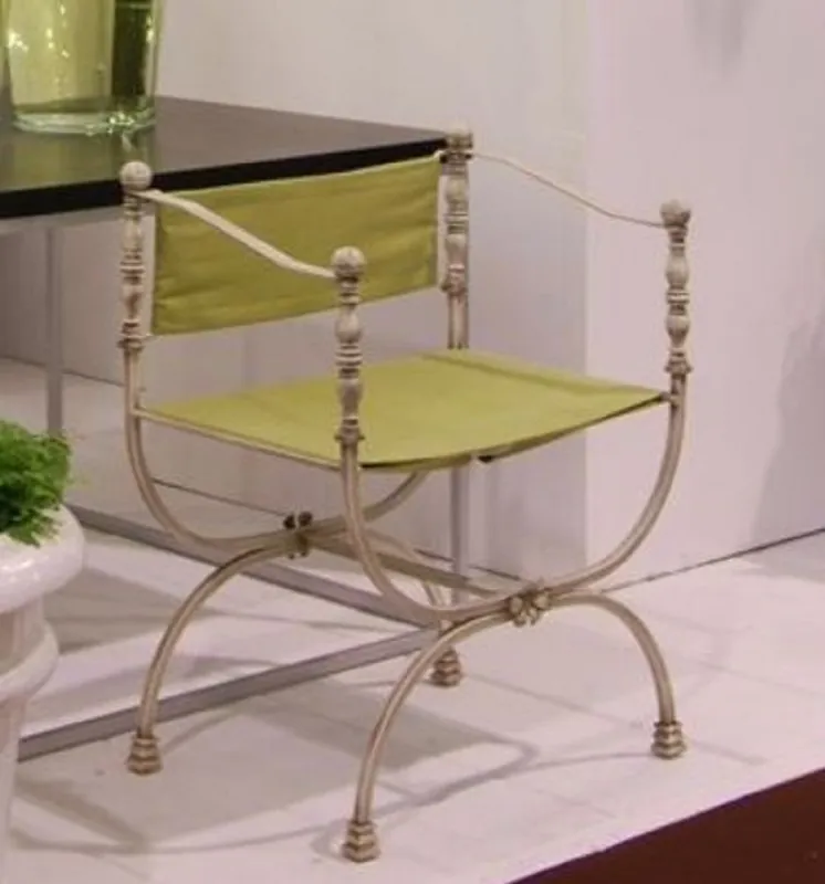 Letzte Chance Casa Padrino chaise de jardin Art Nouveau de luxe en fer forgé avec accoudoirs gris / vert clair H. 80 cm