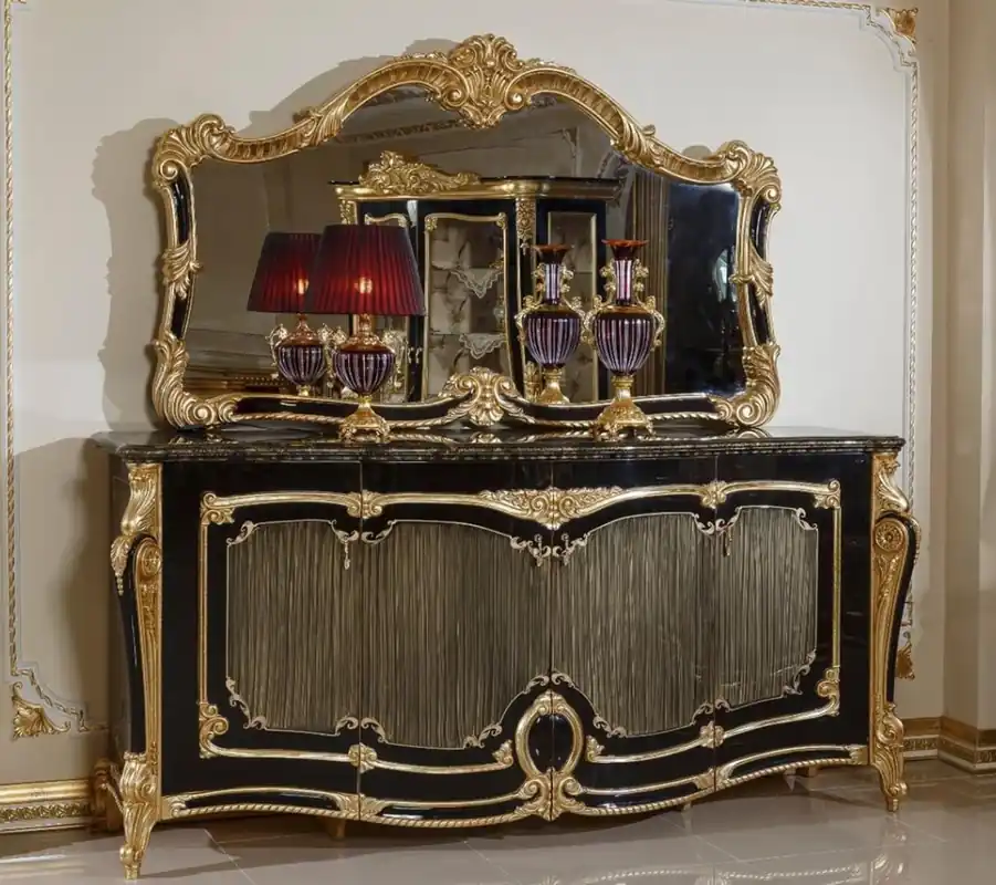 Online Kaufen Casa Padrino buffet baroque de luxe avec miroir mural noir / or