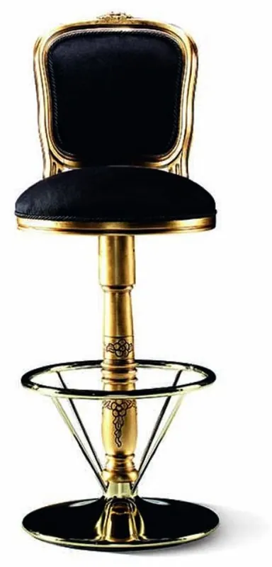Nur Heute Casa Padrino Chaise de Bar Baroque de Luxe Noir / Or / Laiton - Fabriqué en Italie