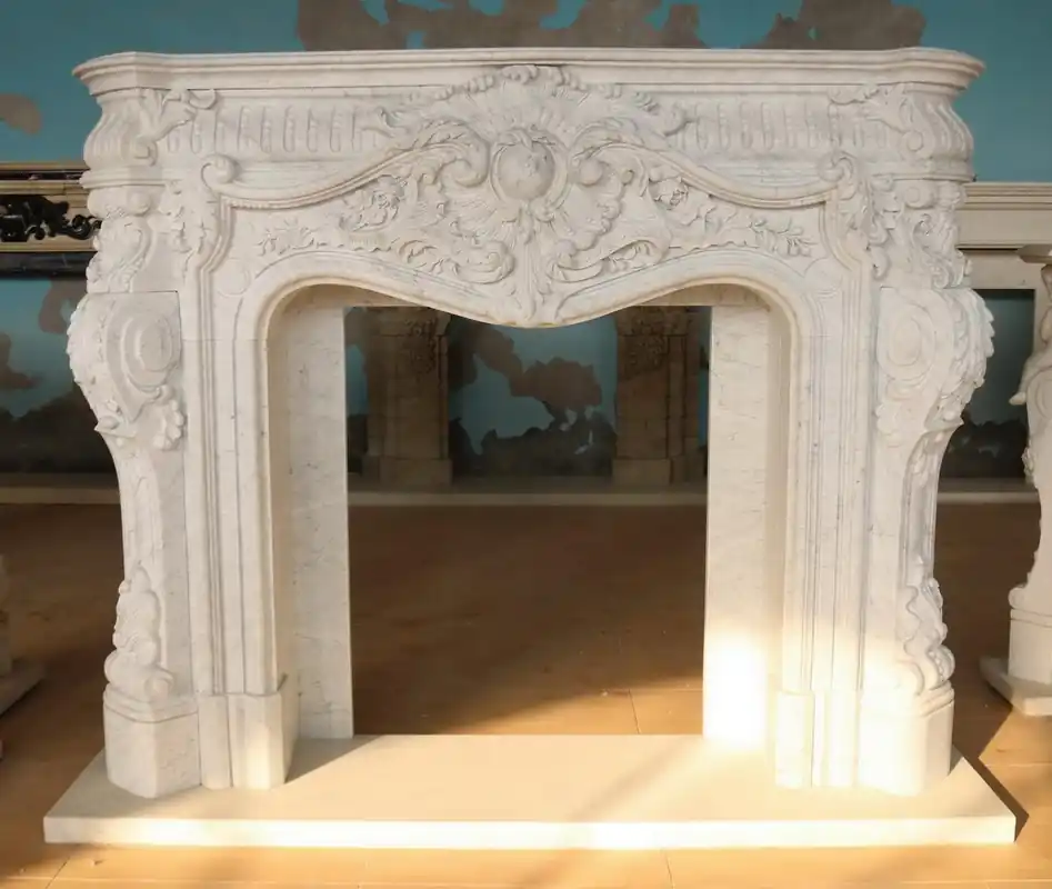 Casa Padrino cadre de cheminée baroque de luxe en marbre blanc 200 x H. 160 cm Schneller Versand