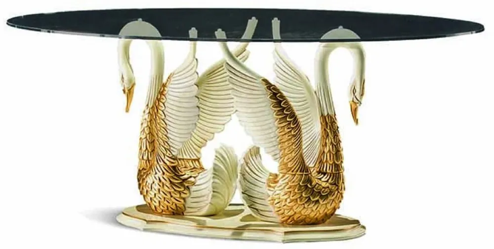 Mega-Angebot Casa Padrino table à manger avec plateau en verre ivoire / or 190 cm - Fabriqué en Italie