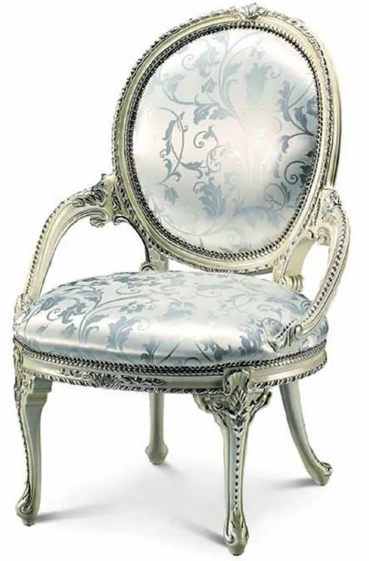 Preisreduziert Casa Padrino chaise de salle à manger baroque de luxe avec accoudoirs argent / crème blanc - Fabriquée en Italie