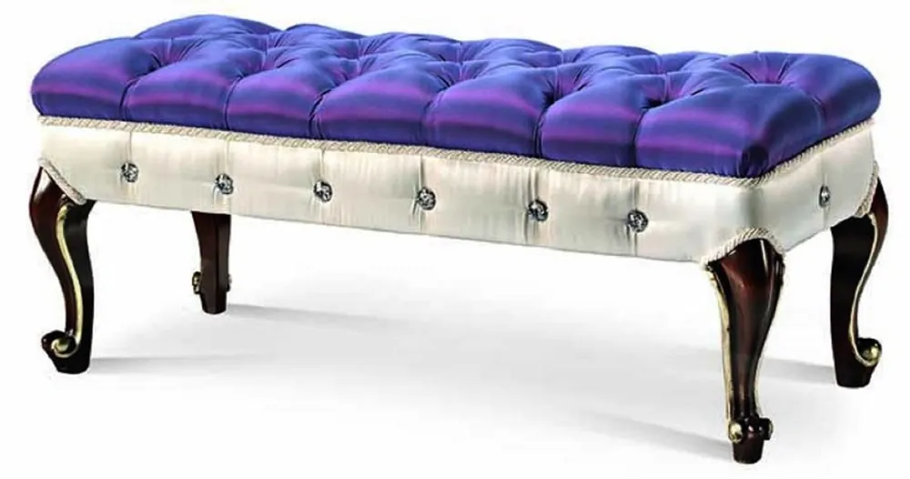 Casa Padrino banc baroque de luxe bleu / blanc / marron foncé / or 110 cm - Fabriqué en Italie Expressversand