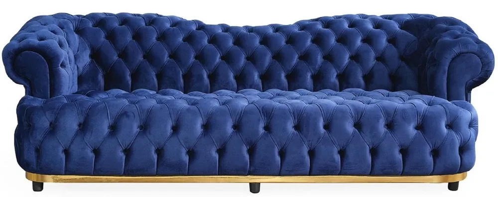 Casa Padrino Canapé Chesterfield de Luxe en Velours Bleu / Or / Noir 240 cm Jetzt Bestellen