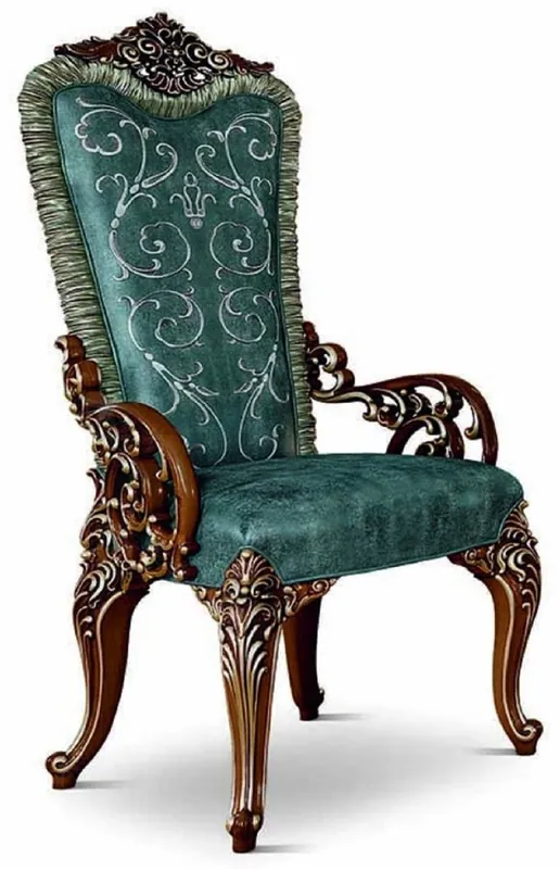 Sonderaktion Casa Padrino Chaise de Salle à Manger Baroque de Luxe avec Accoudoirs Vert / Marron / Or - Fabriquée en Italie