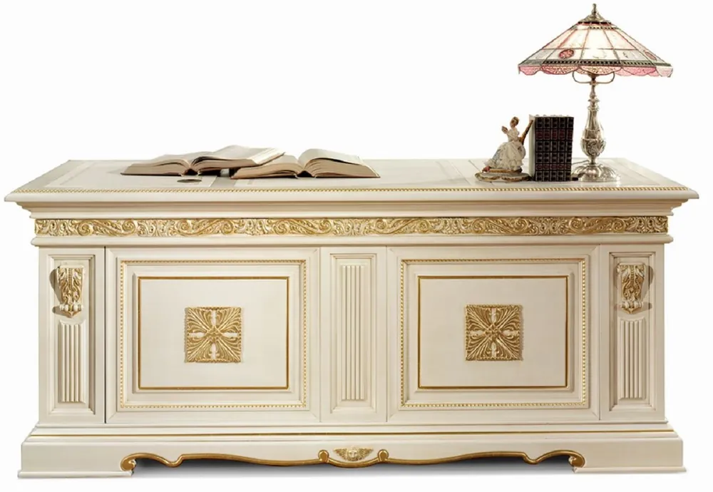Casa Padrino Bureau Baroque de Luxe Blanc / Or 196 cm - Fabriqué en Italie Expressversand