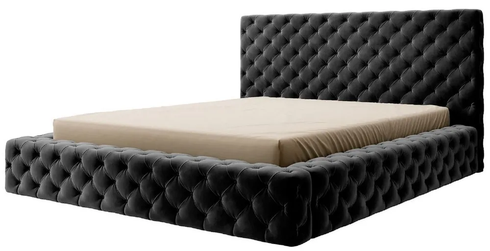 Beliebt Casa Padrino Lit Double Chesterfield de Luxe en Velours avec Matelas Noir - Différentes Tailles