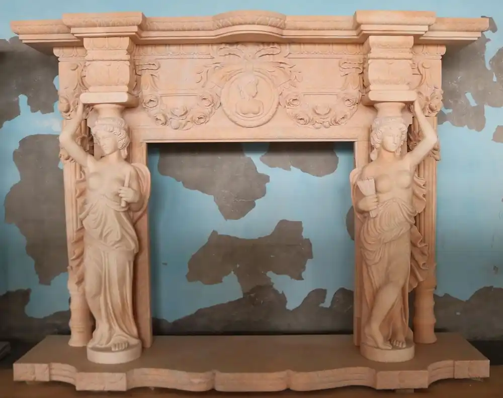Echt Casa Padrino cadre de cheminée baroque de luxe en marbre beige 200 x H. 150 cm