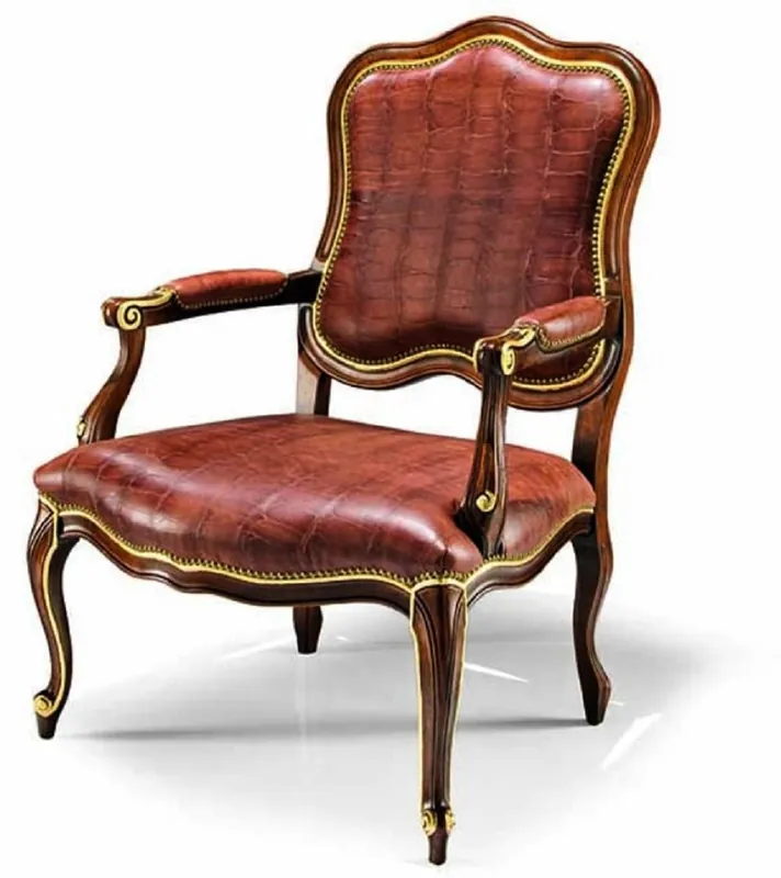 Billig Casa Padrino fauteuil baroque de luxe en cuir véritable marron / or - Fabriqué en Italie
