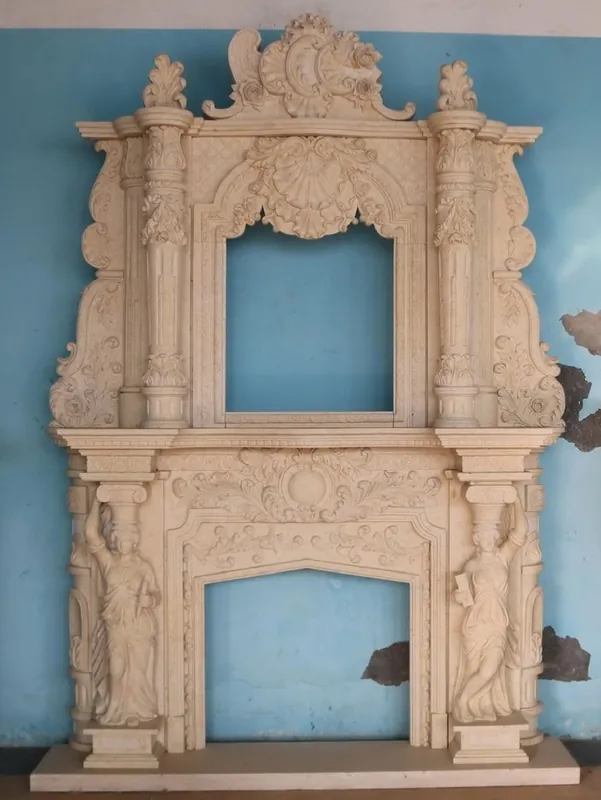 Schneller Versand Casa Padrino cadre de cheminée baroque de luxe en marbre beige 200 x H. 290 cm