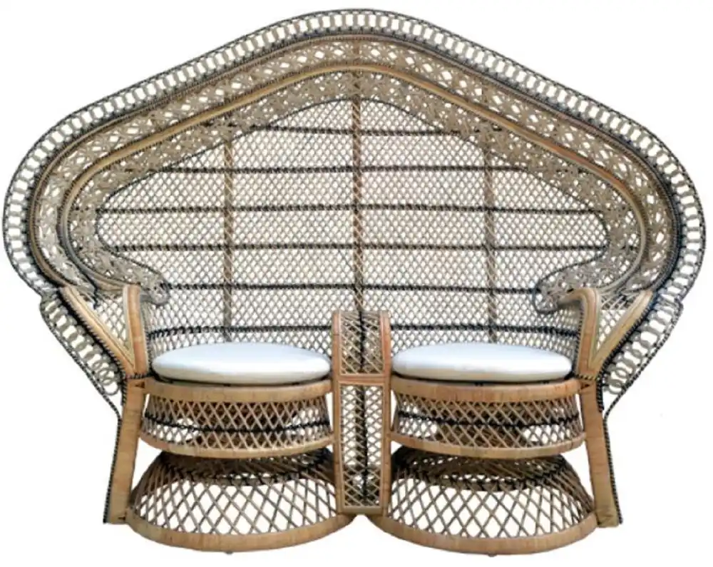 Casa Padrino canapé de jardin vintage en rotin naturel / bleu / blanc 200 cm Rabatt