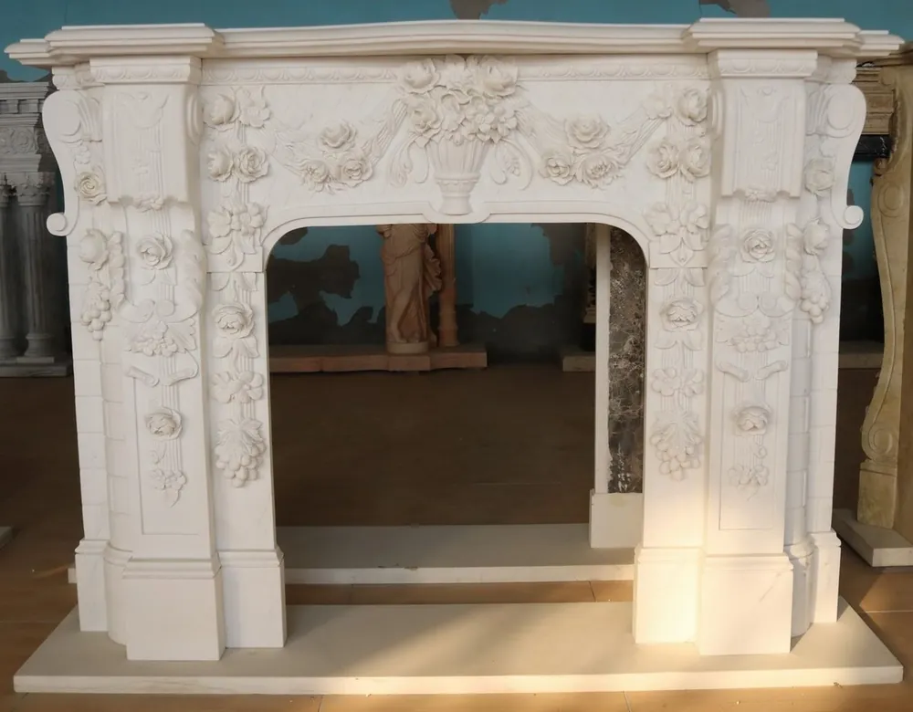 Preiswert Casa Padrino cadre de cheminée baroque de luxe en marbre blanc 190 x H. 142 cm