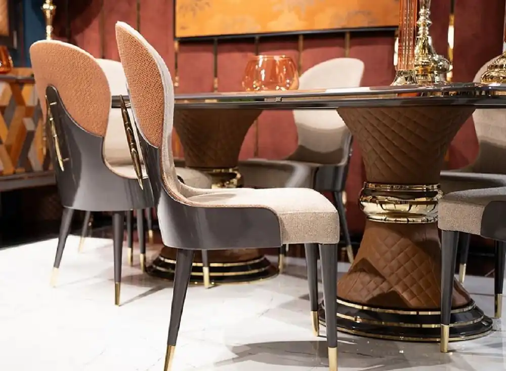 Casa Padrino ensemble de 8 chaises de salle à manger Art Déco de luxe crème / marron / gris / or Zertifiziert