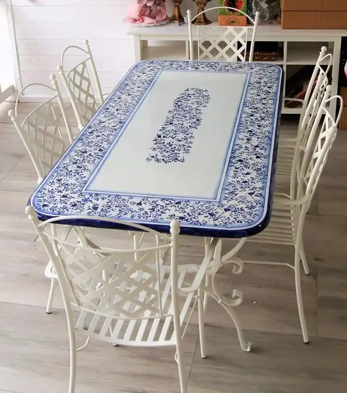 Jetzt Bestellen Casa Padrino ensemble de jardin Art Nouveau de luxe en fer forgé bleu / blanc - Fabriqué en Italie