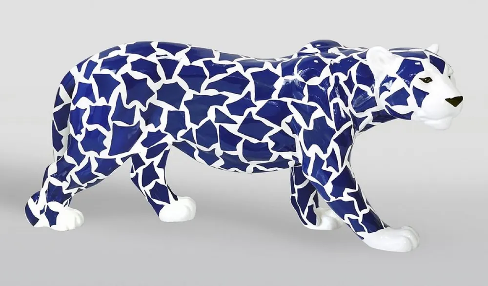 Preisknaller Casa Padrino sculpture décorative XXL panthère blanc / bleu 160 x H. 72 cm