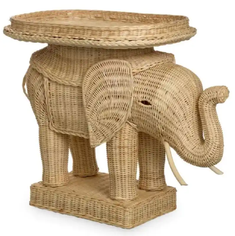 Solange Der Vorrat Reicht Casa Padrino table d'appoint de luxe en rotin éléphant naturel 65 x 40 x H. 57 cm