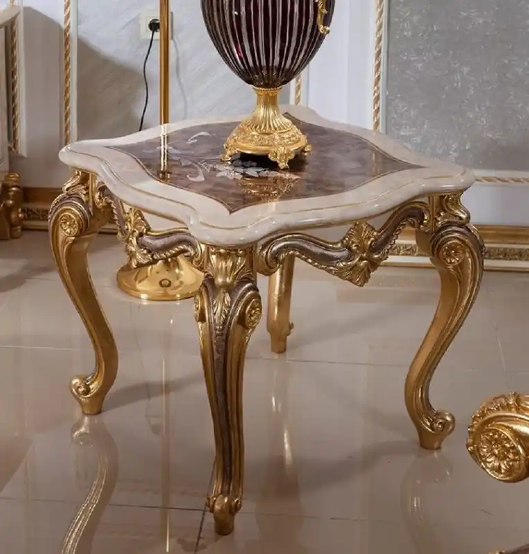 Casa Padrino table d'appoint baroque de luxe blanc / marron / or H. 60 cm Zertifiziert