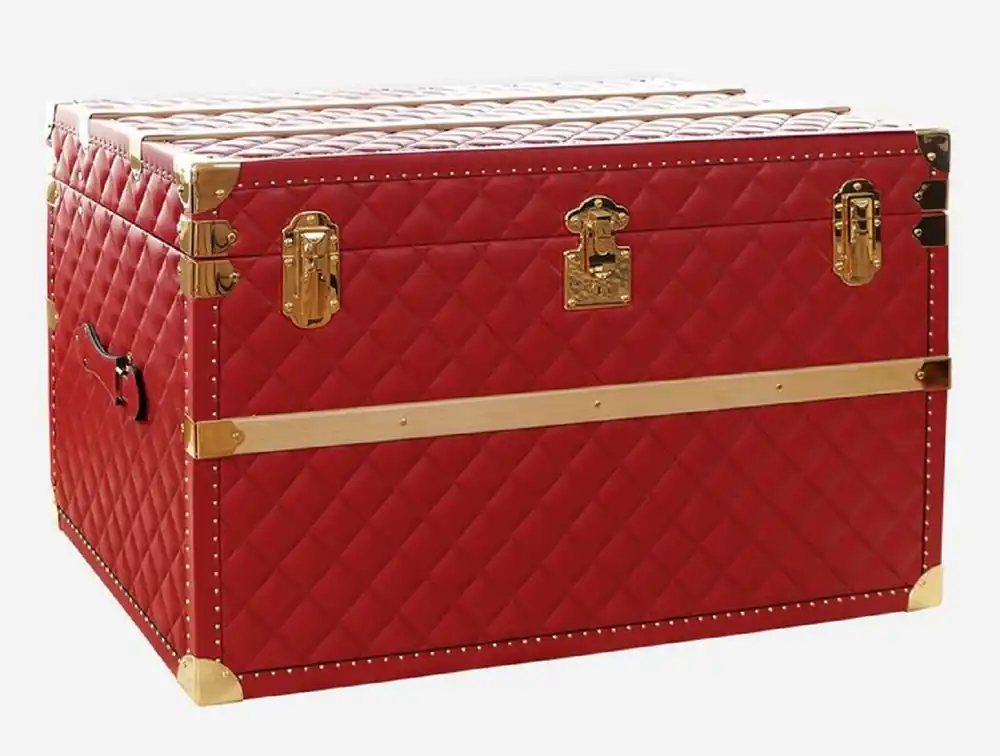 Online Kaufen Casa Padrino valise de luxe en cuir véritable rouge / or 100 cm - Fabriquée en Italie