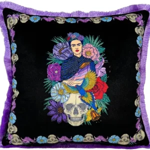 Frida Kahlo de Casa Padrino coussin décoratif de luxe avec strass coloré / noir / violet Günstig