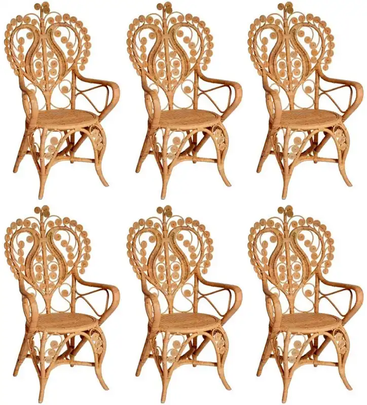 Beliebt Casa Padrino ensemble de 6 chaises de salle à manger en rotin de jardin d'hôtel de style vintage avec accoudoirs naturel H. 95 cm